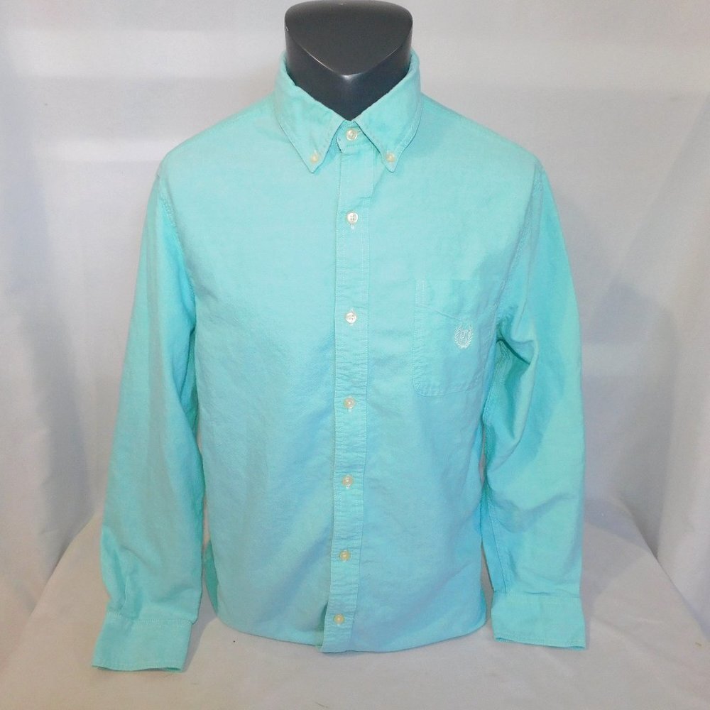 CHAPS Seafoam Aqua Long Sleeve Button Down Shirt 100% Cotton Mens L